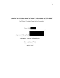Analyzing the correlation among net income & profit margins and ESG ratings for selected Canadian energy sector companies